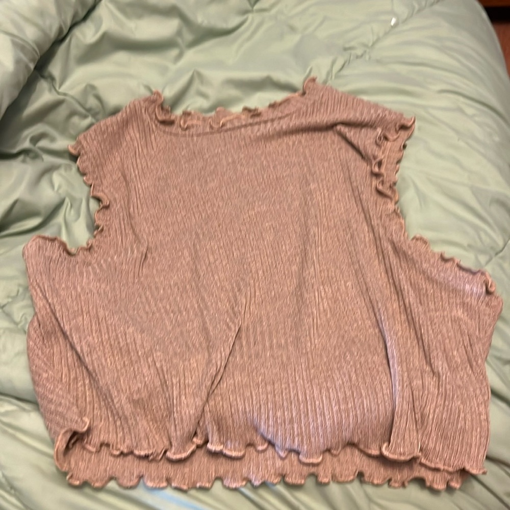 Tan simple ruffle trim plus size women’s top